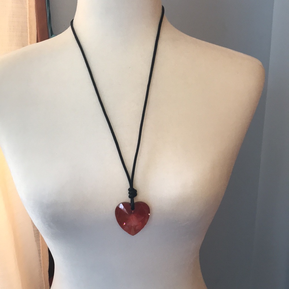 Vintage amber red orange glass heart necklace